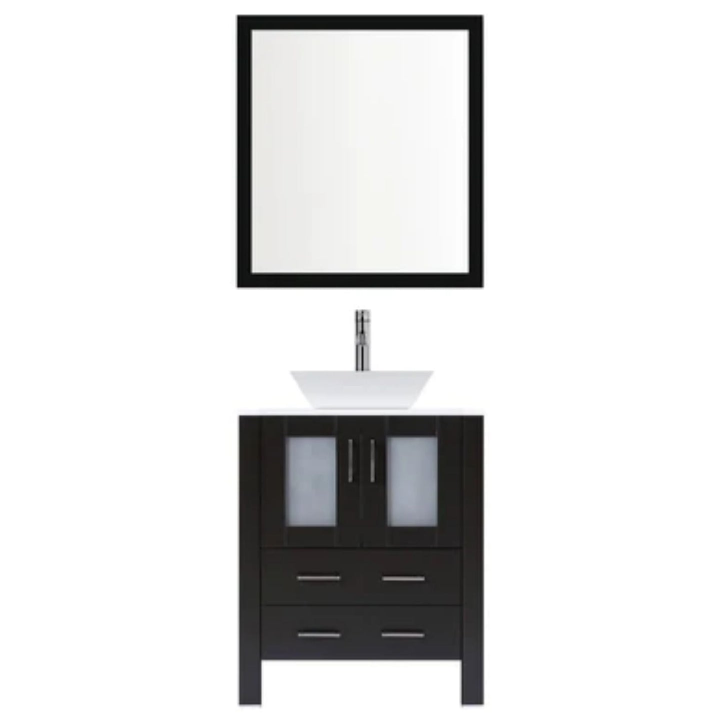 LessCare 36" Espresso Modern Vanity Sink Base with Mirror and Vessel Sink