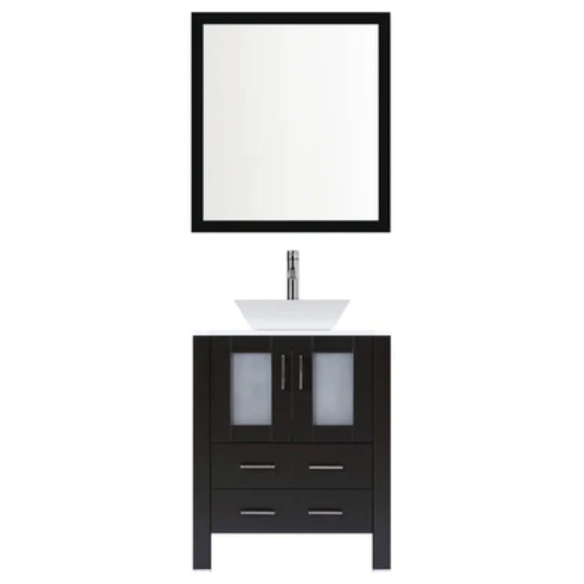LessCare 36" Espresso Modern Vanity Sink Base with Mirror and Vessel Sink