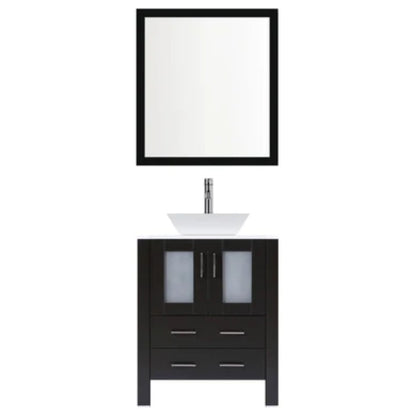 LessCare 36" Espresso Modern Vanity Sink Base with Mirror and Vessel Sink