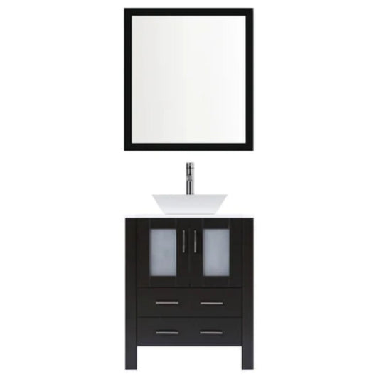 LessCare 36" Espresso Modern Vanity Sink Base with Mirror and Vessel Sink