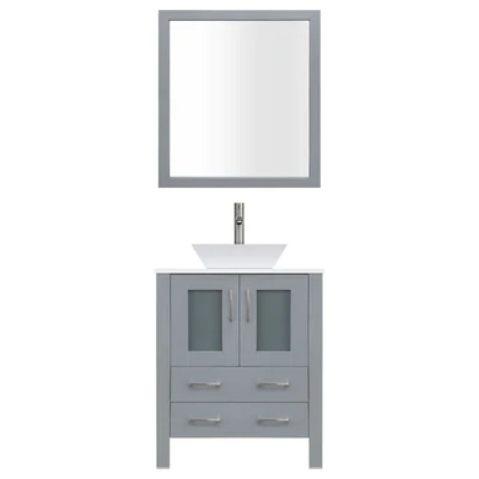 LessCare 36" Gray Modern Vanity Sink Base with Mirror and Vessel Sink