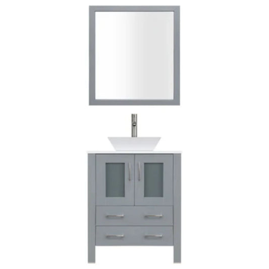 LessCare 36" Gray Modern Vanity Sink Base with Mirror and Vessel Sink