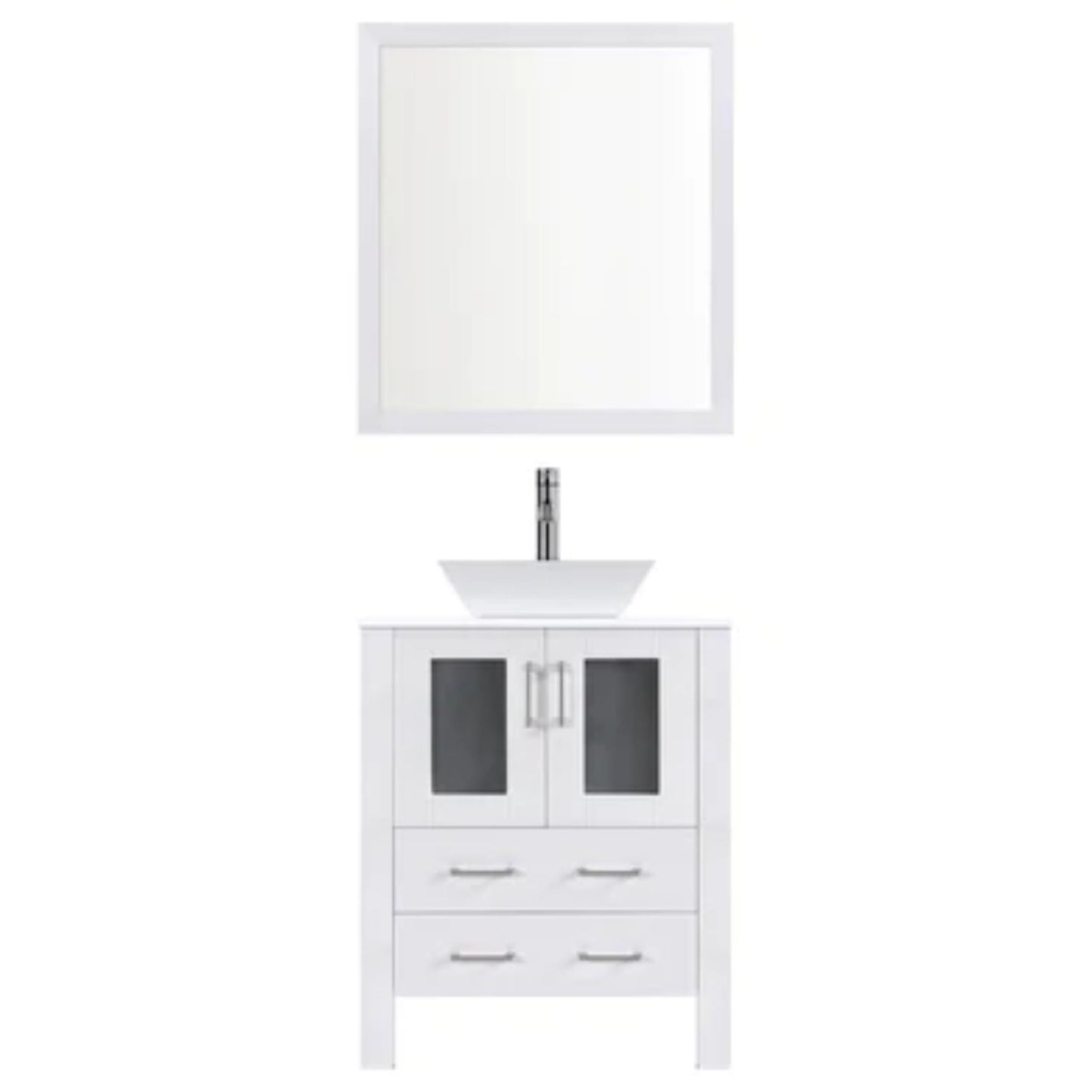 LessCare 36" White Modern Vanity Sink Base with Mirror and Vessel Sink