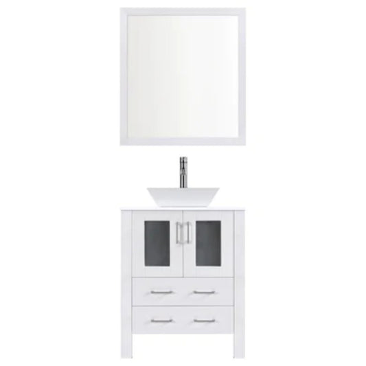 LessCare 36" White Modern Vanity Sink Base with Mirror and Vessel Sink