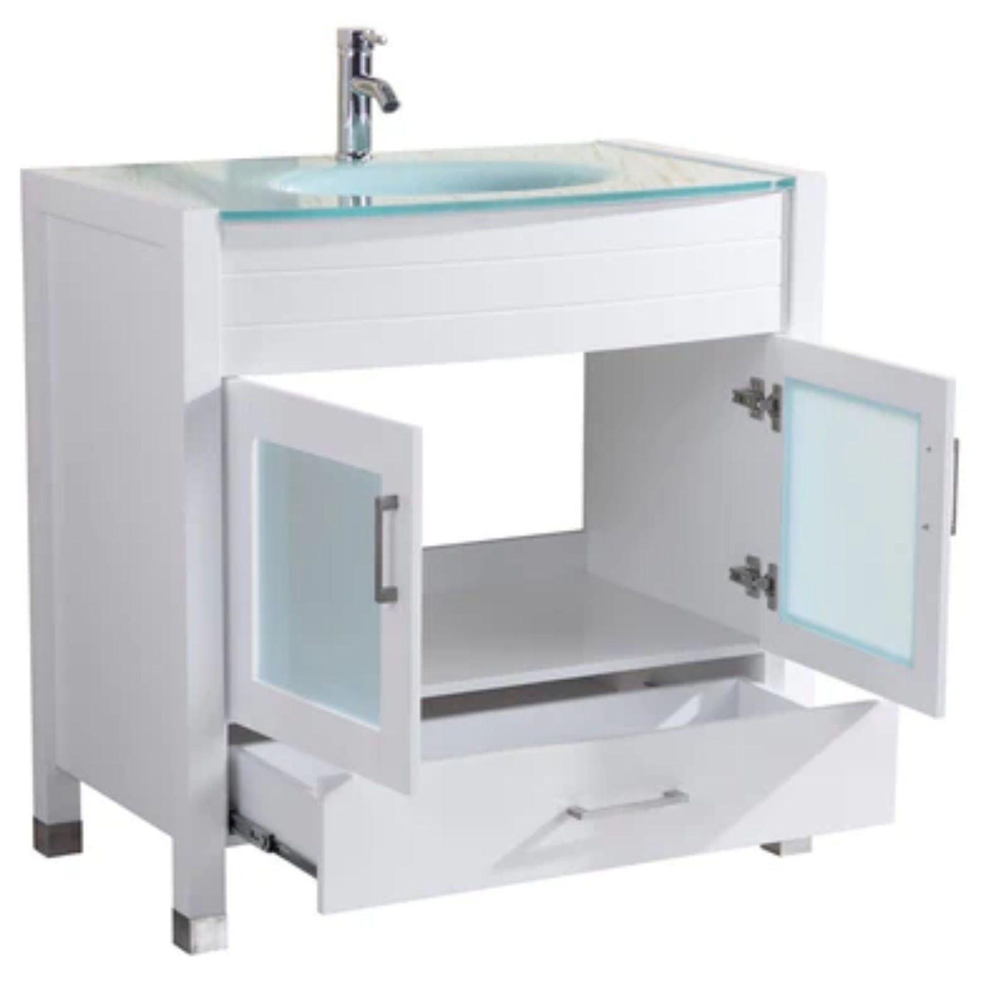 LessCare 36" White Vanity Sink Base Cabinet with Mirror - Style 3
