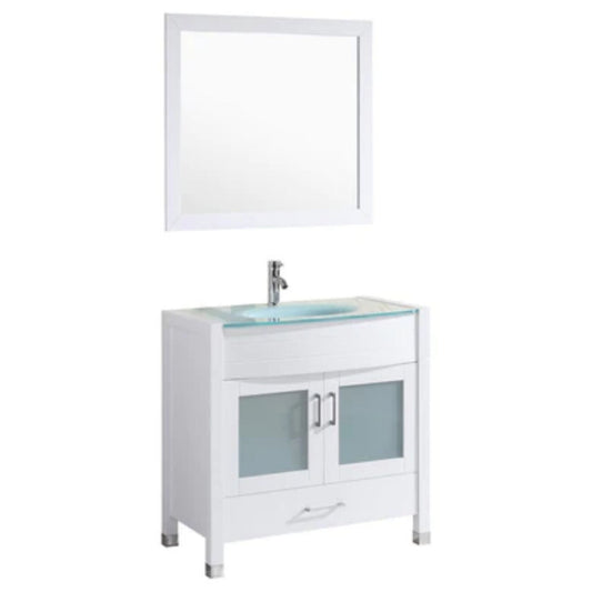 LessCare 36" White Vanity Sink Base Cabinet with Mirror - Style 3
