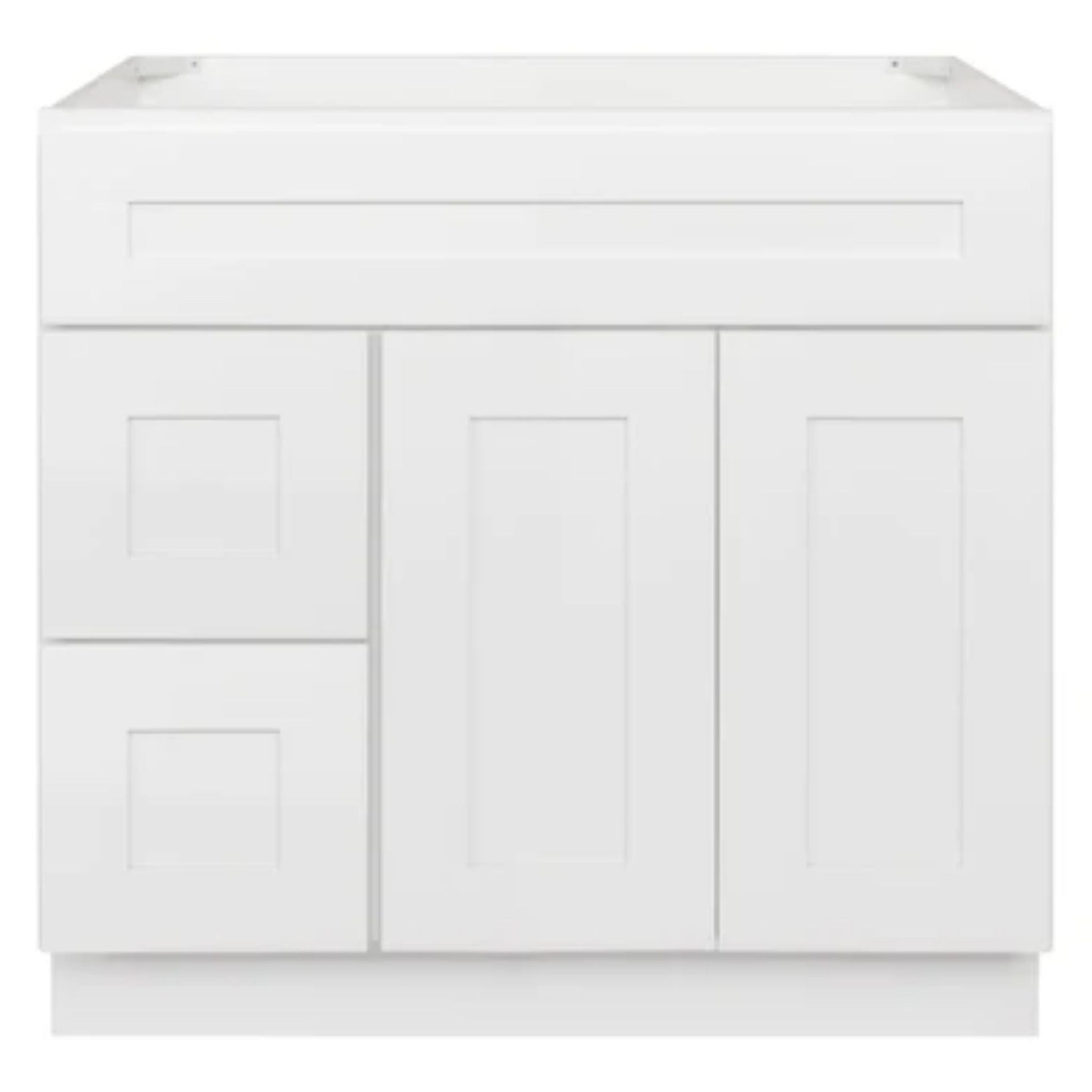 LessCare 36" x 21" x 34 1/2" Alpina White Vanity Sink Base Cabinet with Left Drawers