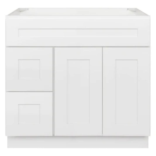 LessCare 36" x 21" x 34 1/2" Alpina White Vanity Sink Base Cabinet with Left Drawers
