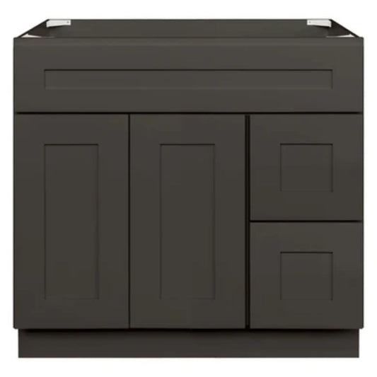 LessCare 36" x 21" x 34 1/2" Avalon Charcoal Vanity Sink Base Cabinet with Right Drawers