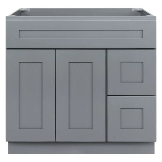 LessCare 36" x 21" x 34 1/2" Colonial Gray Vanity Sink Base Cabinet with Right Drawers