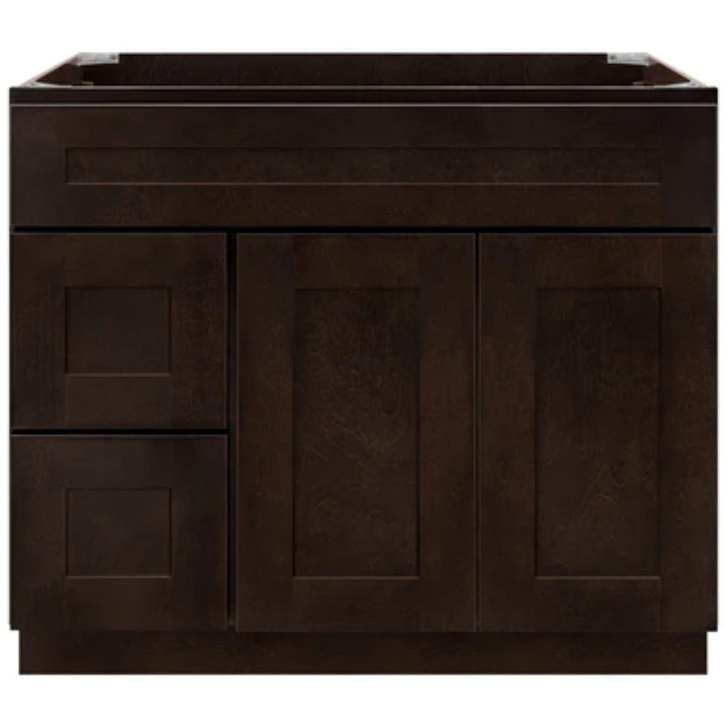 LessCare 36" x 21" x 34 1/2" Espresso Shaker Vanity Sink Base Cabinet with Left Drawers