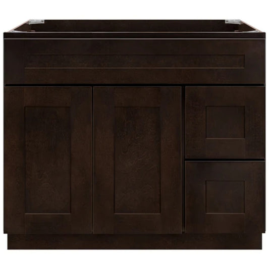LessCare 36" x 21" x 34 1/2" Espresso Shaker Vanity Sink Base Cabinet with Right Drawers