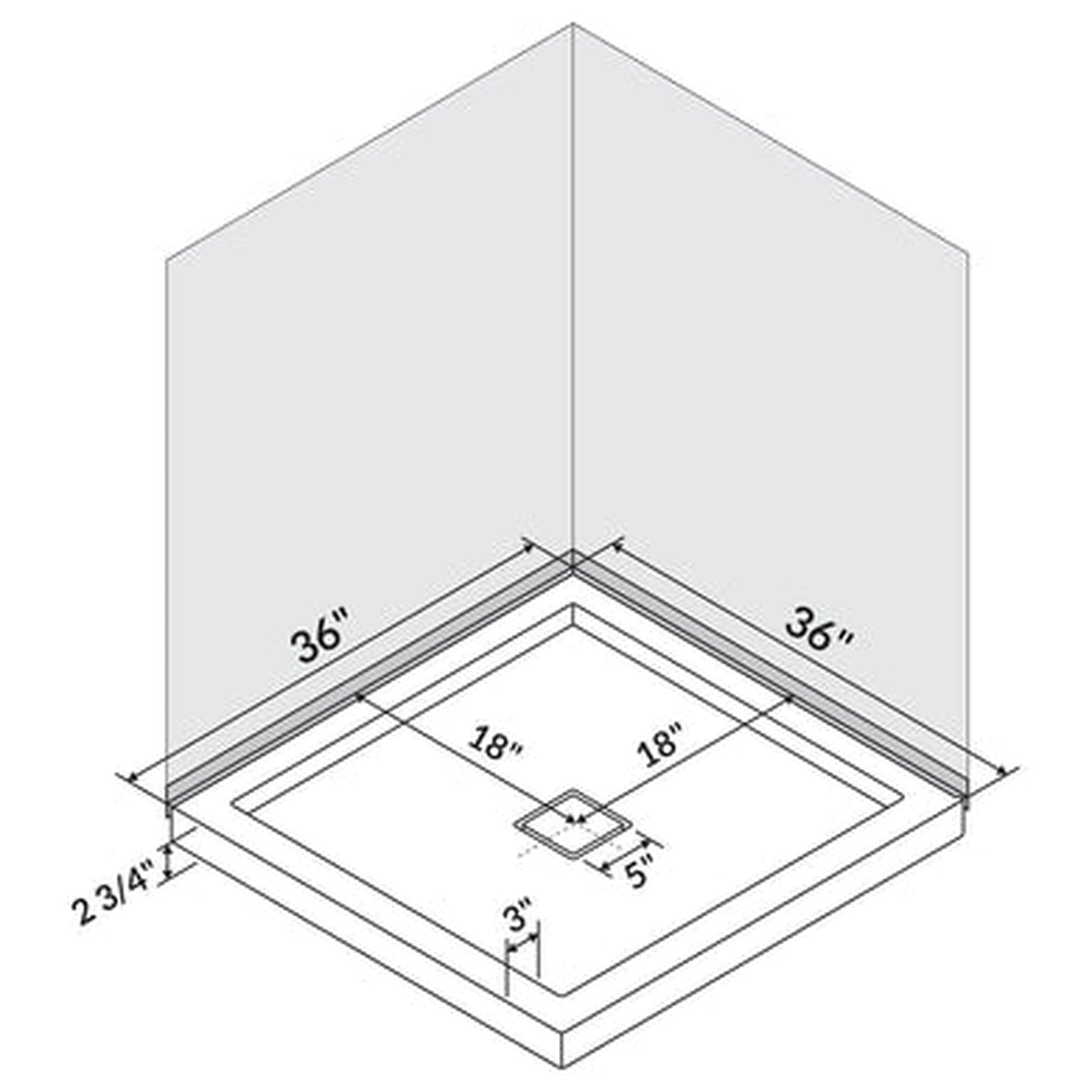 LessCare 36" x 36" Left Double Threshold Shower Pan Base Wall Corner Center Drain