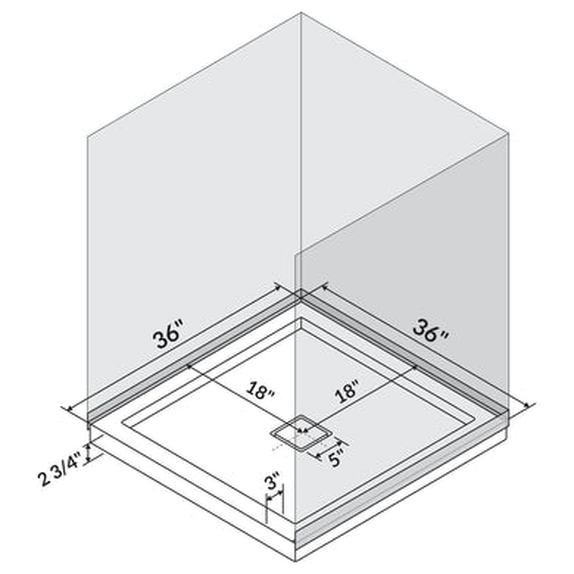 LessCare 36 x 36 Single Threshold Shower Pan Base Alcove Center Drain