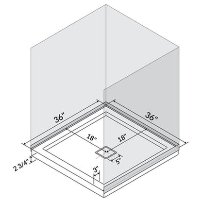 LessCare 36 x 36 Single Threshold Shower Pan Base Alcove Center Drain