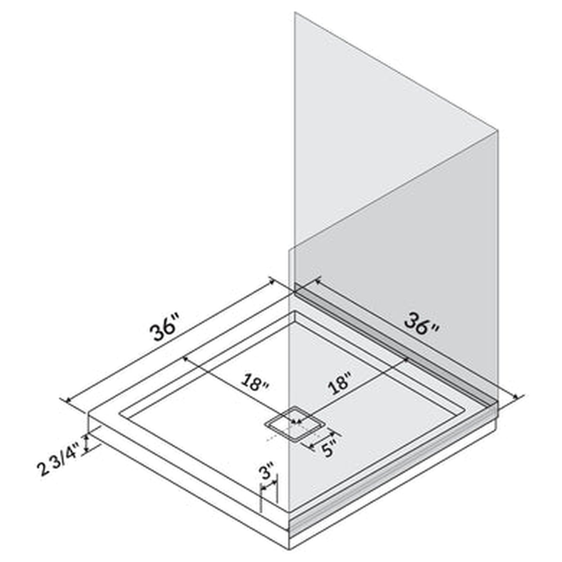 LessCare 36" x 36" Single/Double Threshold Shower Base Pan Center Drain