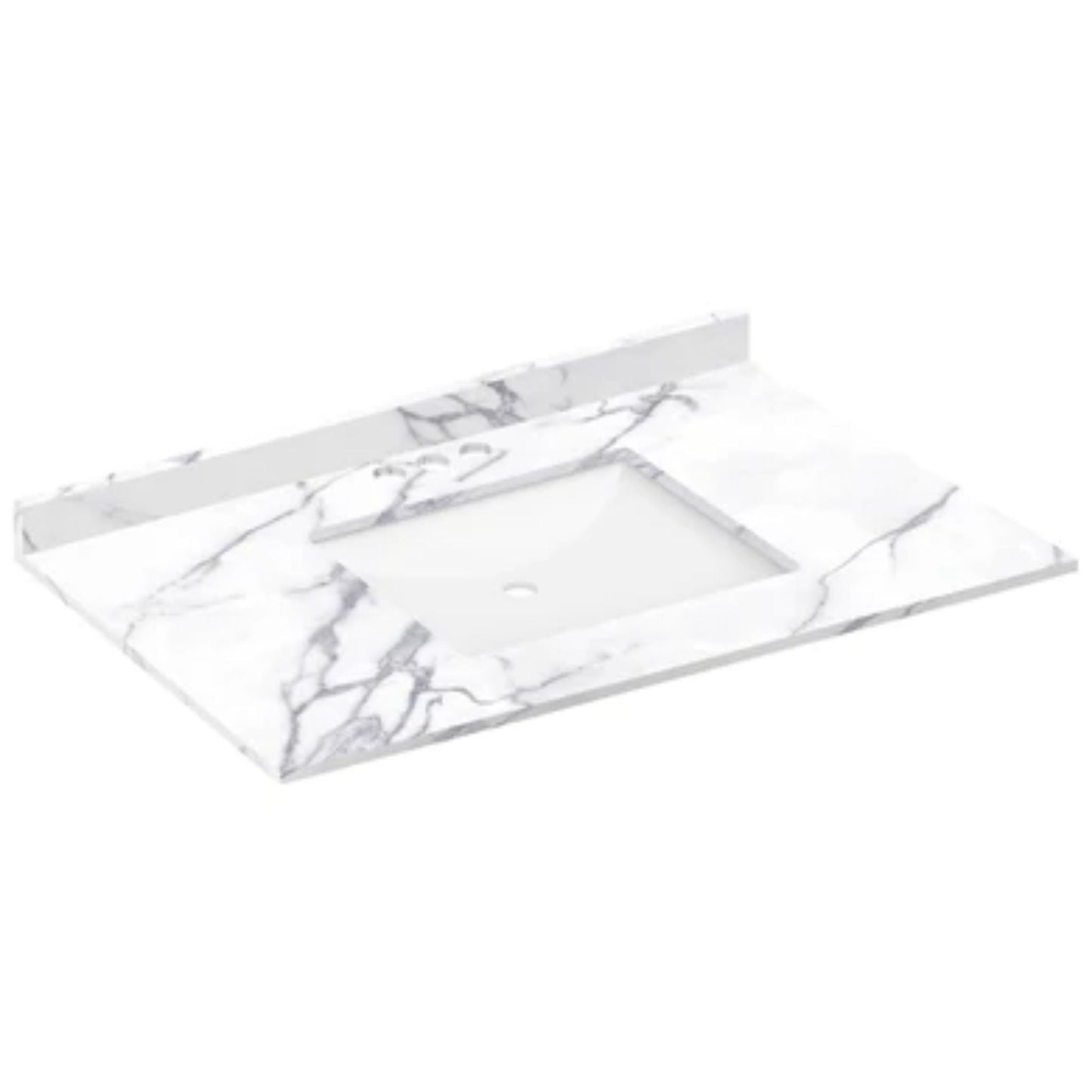 LessCare 37" x 22" Calacatta White Vanity Top with Square Sink - 4 in Faucet Spread