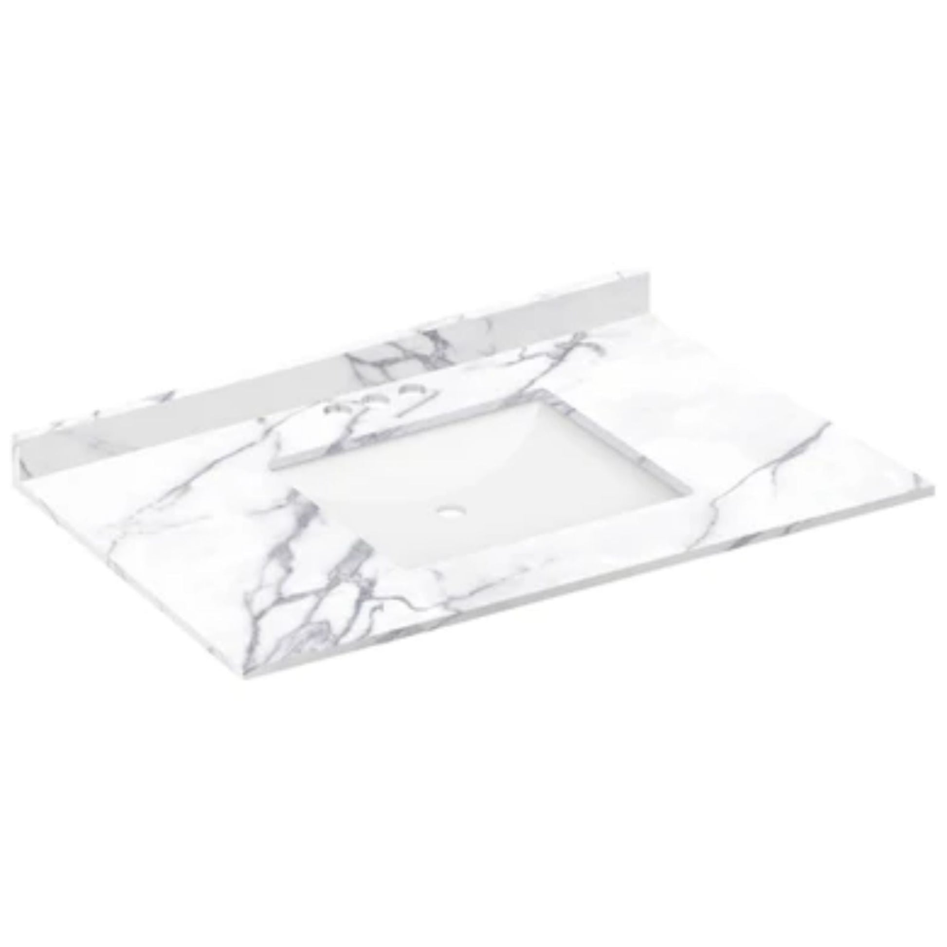 LessCare 37" x 22" Calacatta White Vanity Top with Square Sink - 4 in Faucet Spread