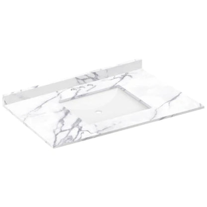 LessCare 37" x 22" Calacatta White Vanity Top with Square Sink - 4 in Faucet Spread