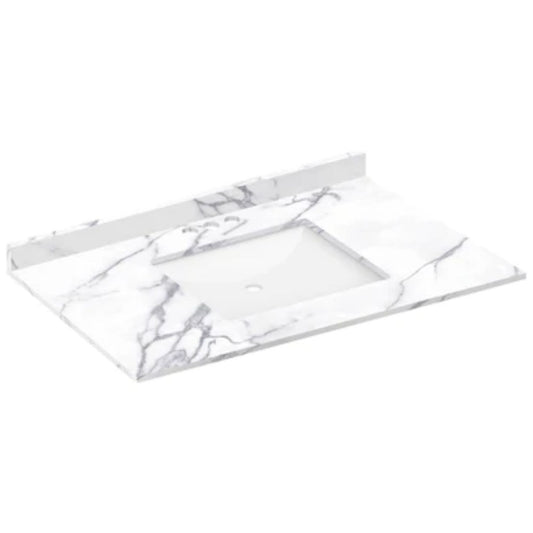 LessCare 37" x 22" Calacatta White Vanity Top with Square Sink - 4 in Faucet Spread
