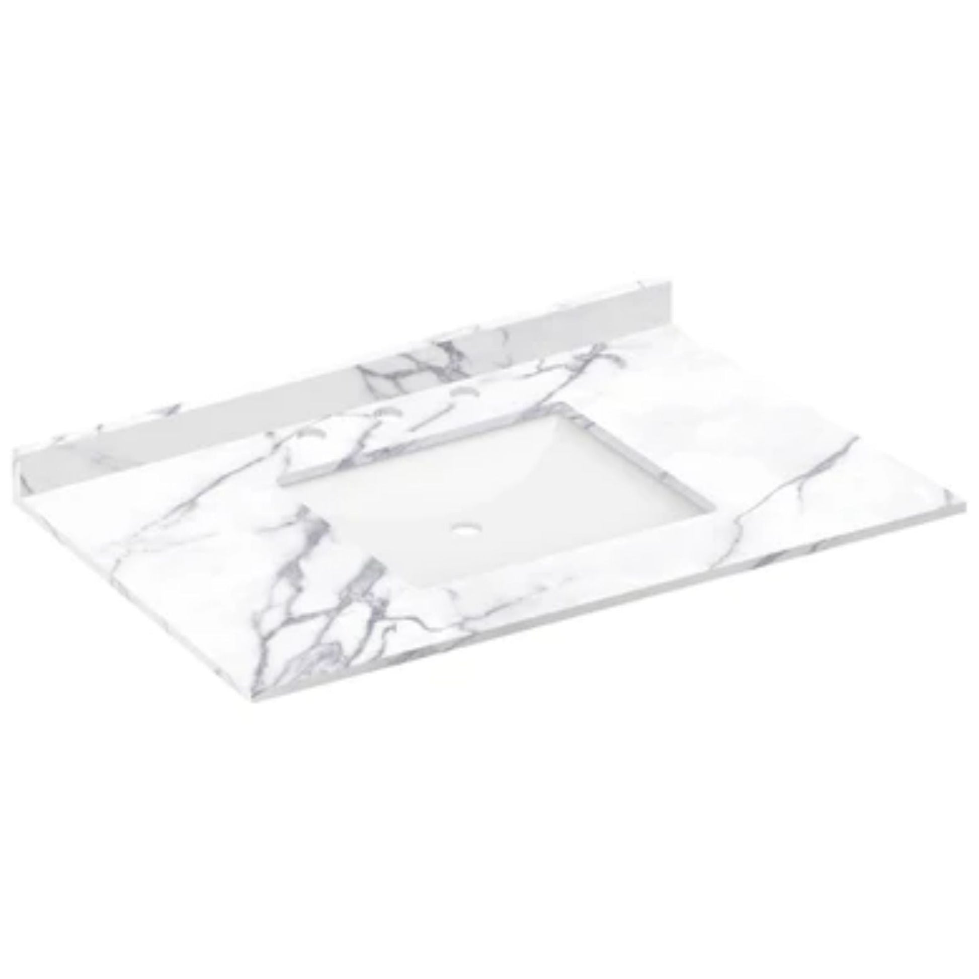 LessCare 37" x 22" Calacatta White Vanity Top with Square Sink - 8 in Faucet Spread