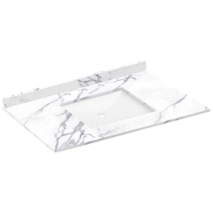 LessCare 37" x 22" Calacatta White Vanity Top with Square Sink - 8 in Faucet Spread