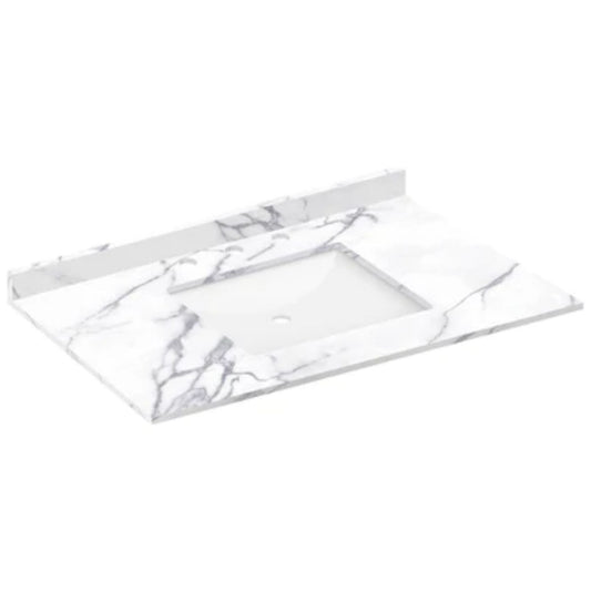 LessCare 37" x 22" Calacatta White Vanity Top with Square Sink - 8 in Faucet Spread