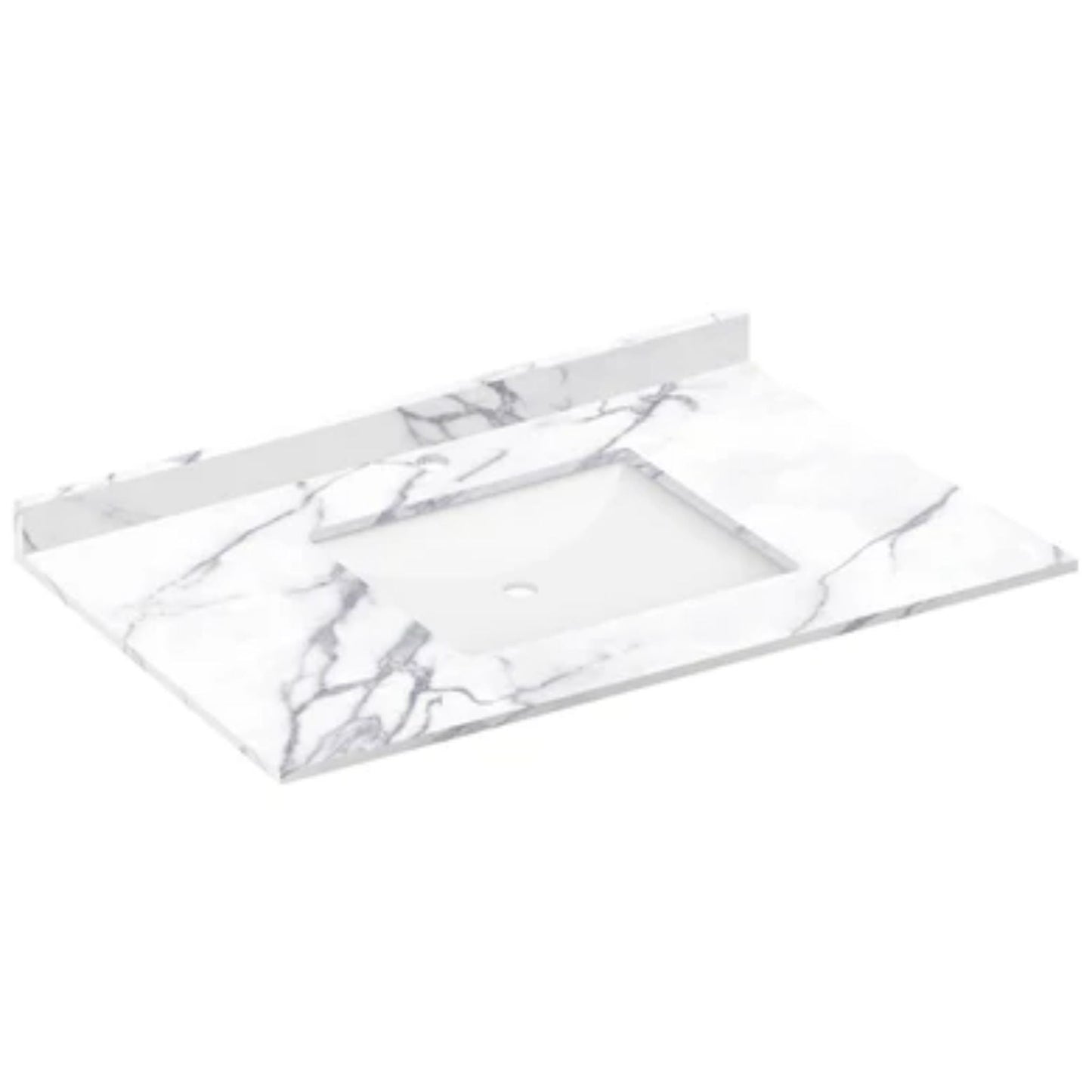 LessCare 37" x 22" Calacatta White Vanity Top with Square Sink - Single Faucet