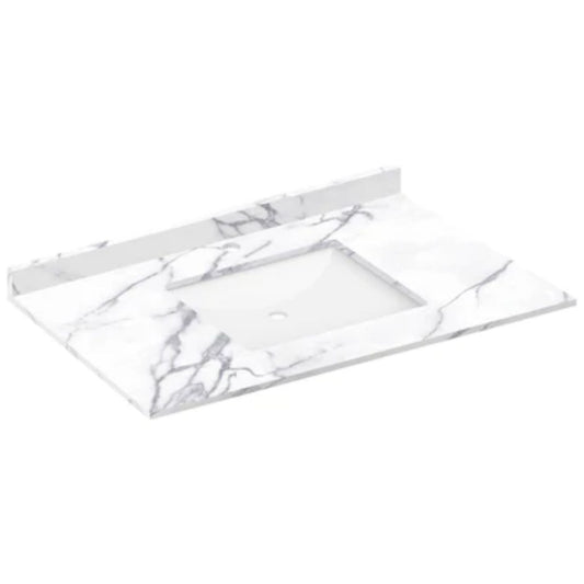 LessCare 37" x 22" Calacatta White Vanity Top with Square Sink - Single Faucet