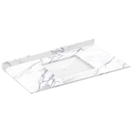 LessCare 43" x 22" Calacatta White Vanity Top with Square Sink - 4 in Faucet Spread