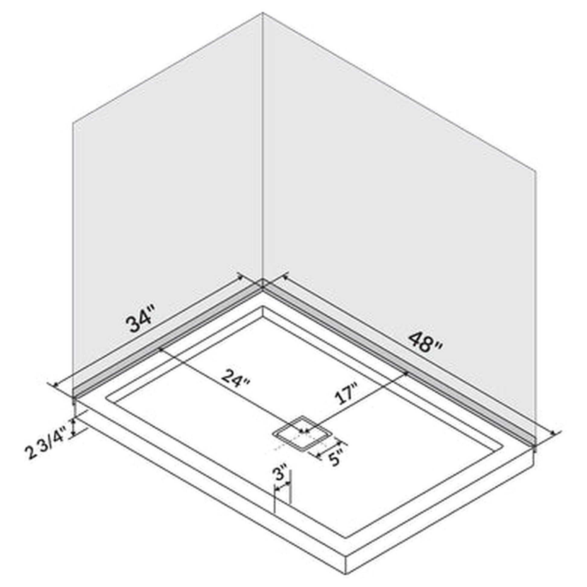 LessCare 48" x 34" Left Double Threshold Shower Pan Base Wall Corner Center Drain