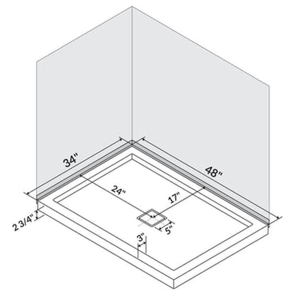 LessCare 48" x 34" Left Double Threshold Shower Pan Base Wall Corner Center Drain