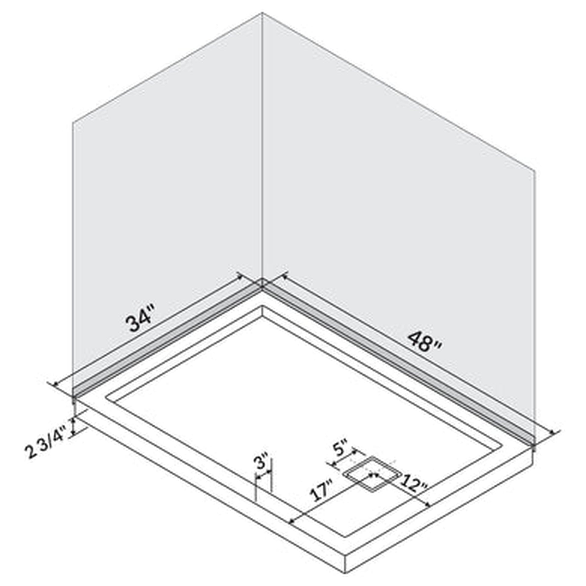 LessCare 48" x 34" Left Double Threshold Shower Pan Base Wall Corner Right Drain