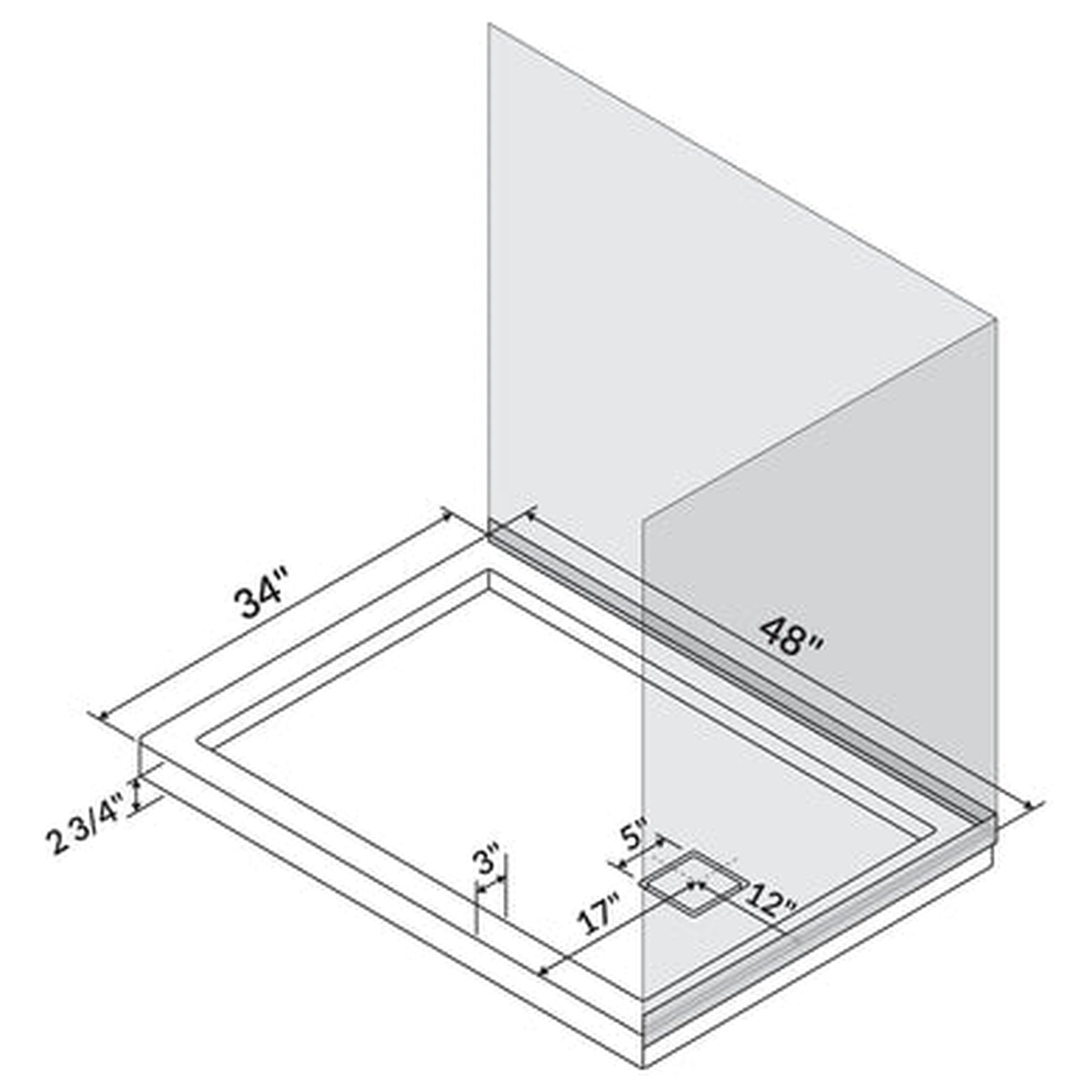 LessCare 48" x 34" Left Double Threshold Shower Pan Base Wall Corner Right Drain