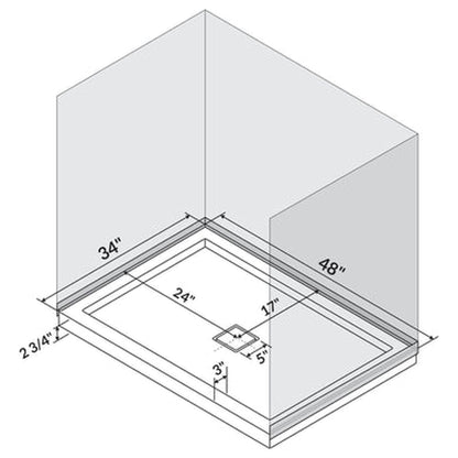 LessCare 48" x 34" Right Double Threshold Shower Pan Base Wall Corner Center Drain
