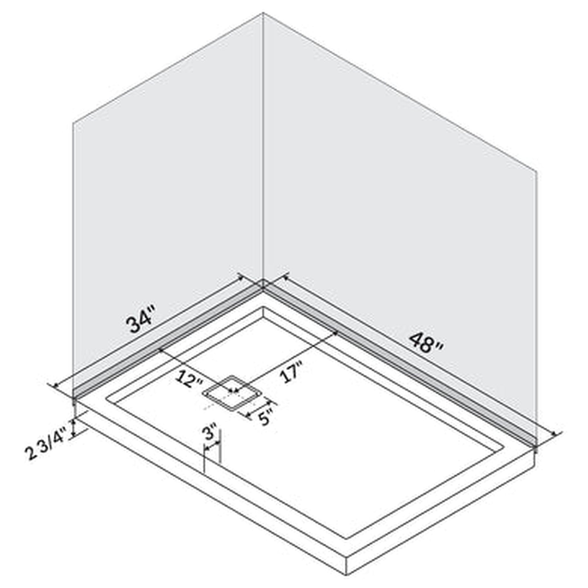 LessCare 48" x 34" Right Double Threshold Shower Pan Base Wall Corner Left Drain