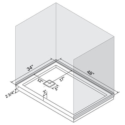 LessCare 48" x 34" Right Double Threshold Shower Pan Base Wall Corner Left Drain