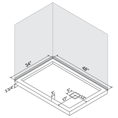 LessCare 48" x 34" Right Double Threshold Shower Pan Base Wall Corner Right Drain