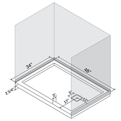 LessCare 48" x 34" Single/Double Threshold Shower Base Pan Right/Left Drain