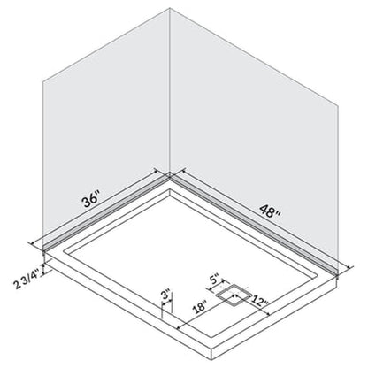 LessCare 48" x 36" Left Double Threshold Shower Pan Base Wall Corner Left Drain