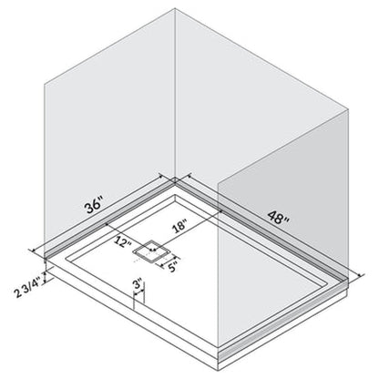 LessCare 48" x 36" Left Double Threshold Shower Pan Base Wall Corner Left Drain