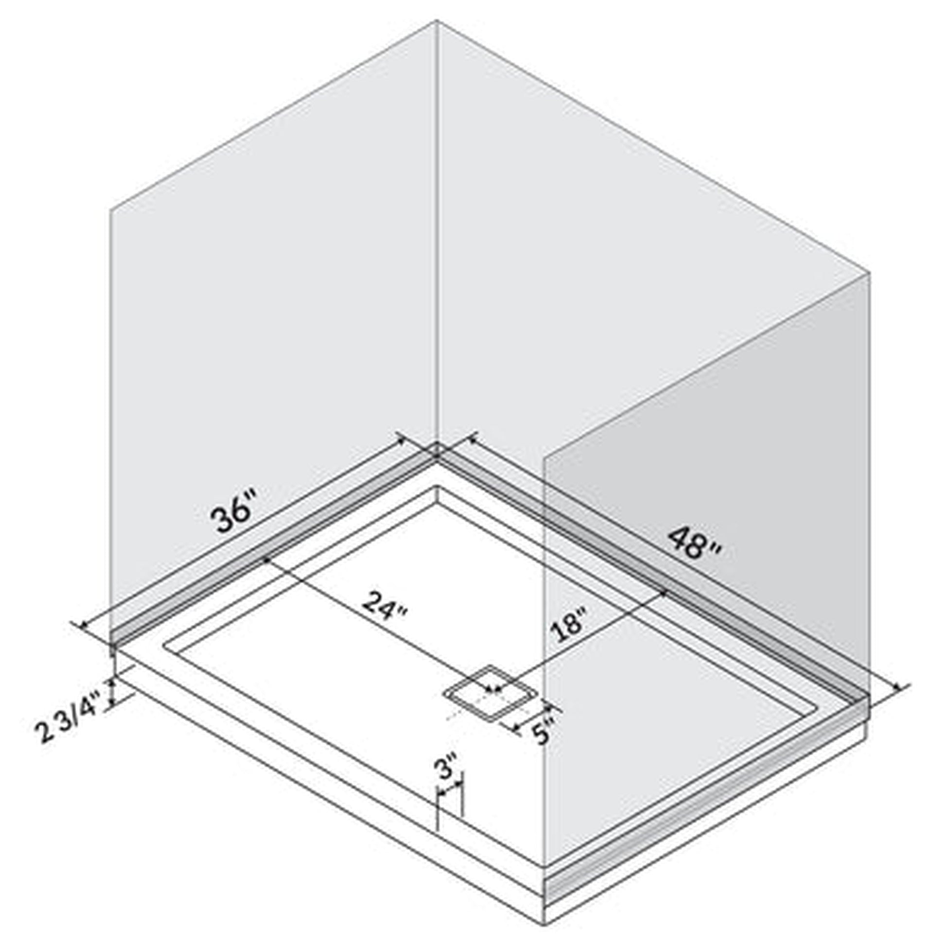 LessCare 48" x 36" Right Double Threshold Shower Pan Base Wall Corner Center Drain