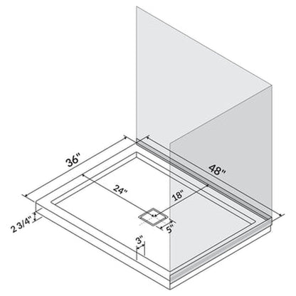 LessCare 48" x 36" Right Double Threshold Shower Pan Base Wall Corner Center Drain