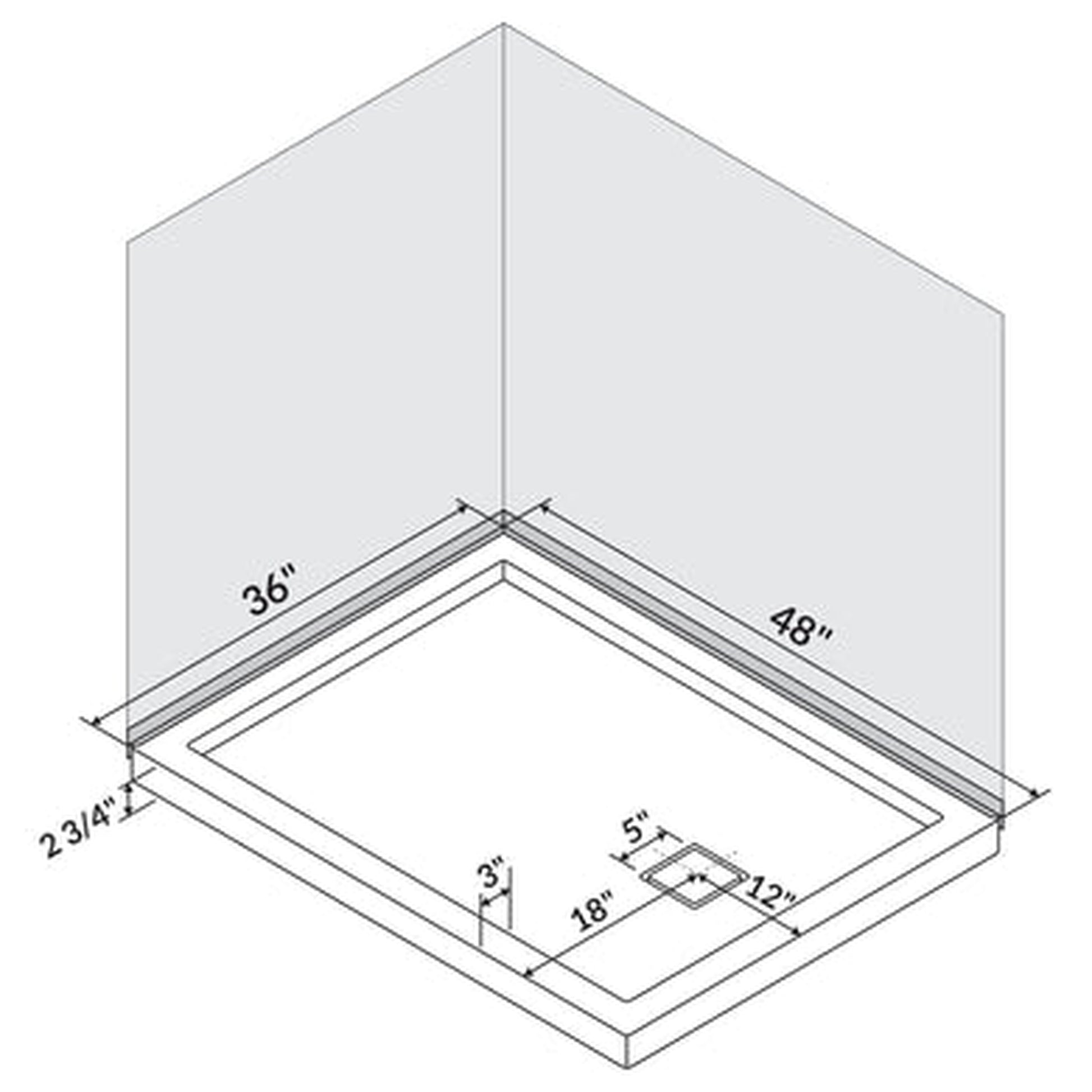 LessCare 48" x 36" Right Double Threshold Shower Pan Base Wall Corner Left Drain