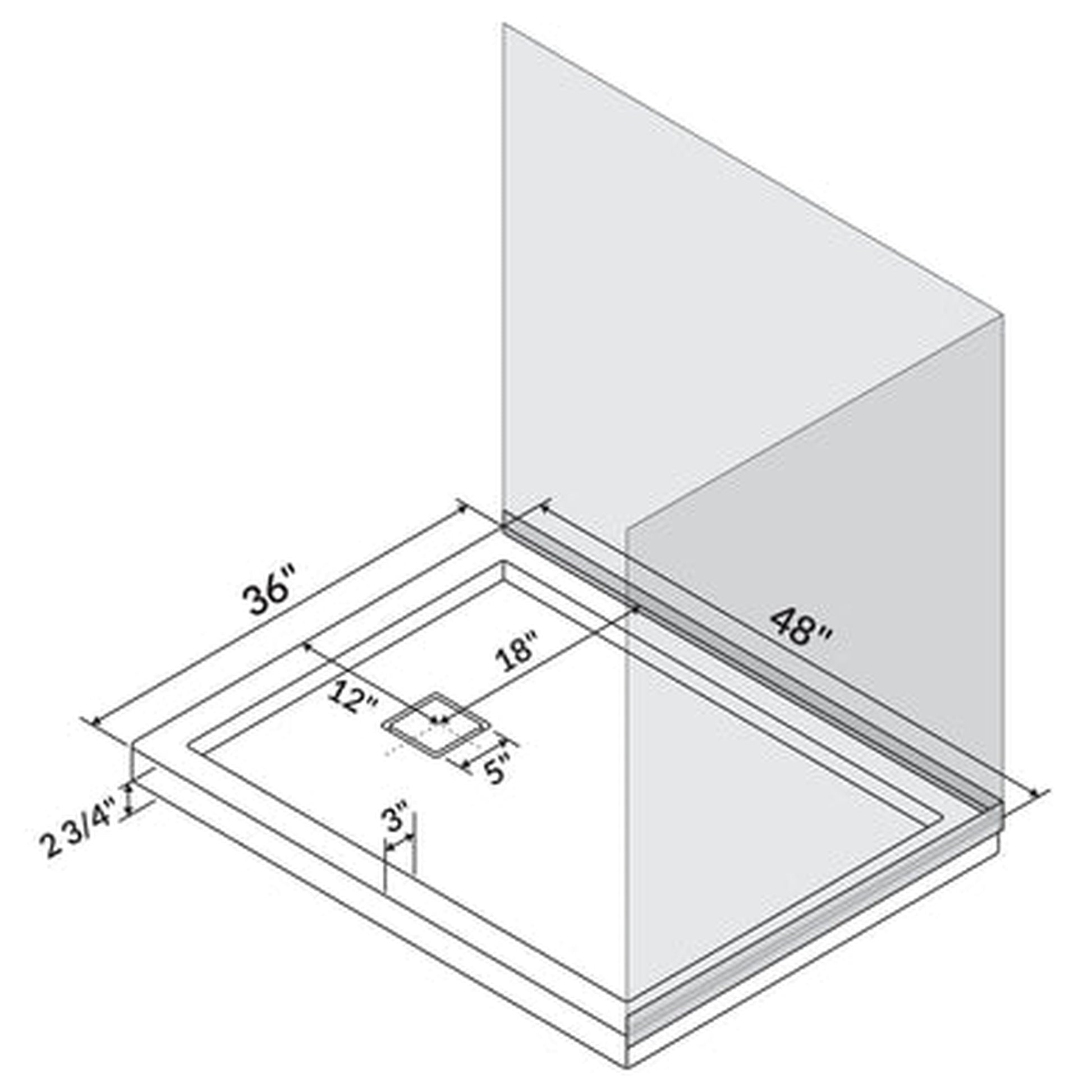 LessCare 48" x 36" Right Double Threshold Shower Pan Base Wall Corner Right Drain