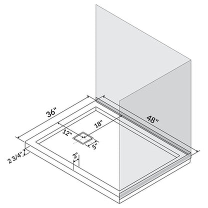 LessCare 48" x 36" Right Double Threshold Shower Pan Base Wall Corner Right Drain