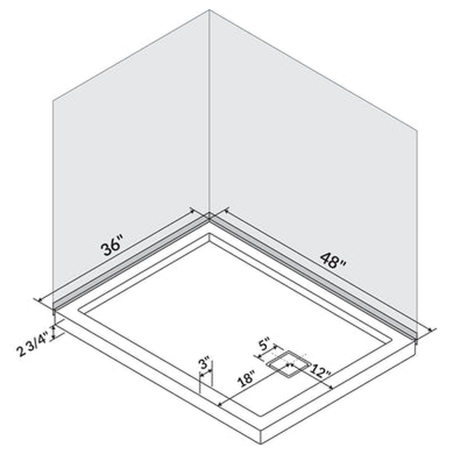 LessCare 48" x 36" Single Threshold Shower Pan Base Alcove Left Drain