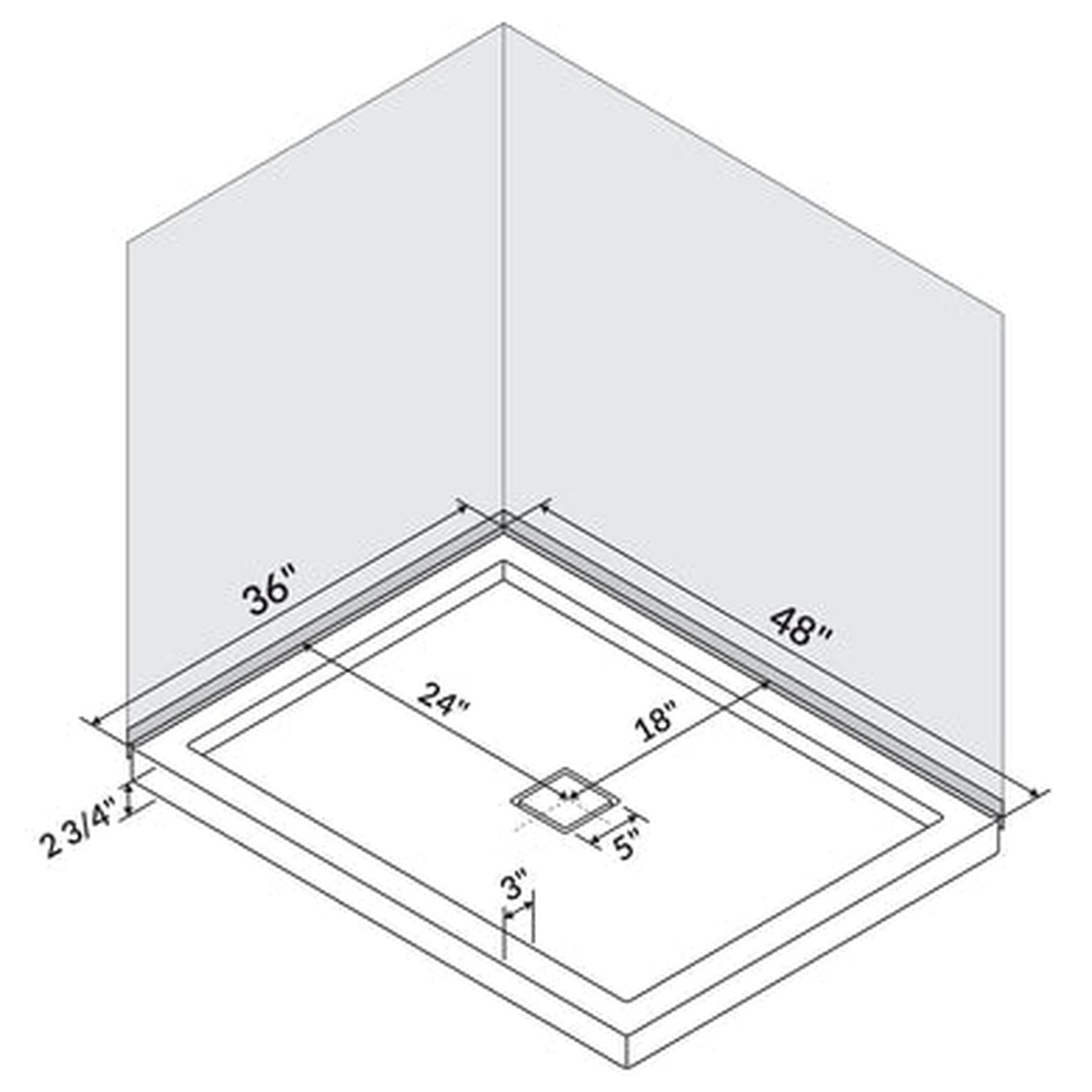 LessCare 48" x 36" Single/Double Threshold Shower Base Pan Center Drain
