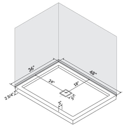 LessCare 48" x 36" Single/Double Threshold Shower Base Pan Center Drain