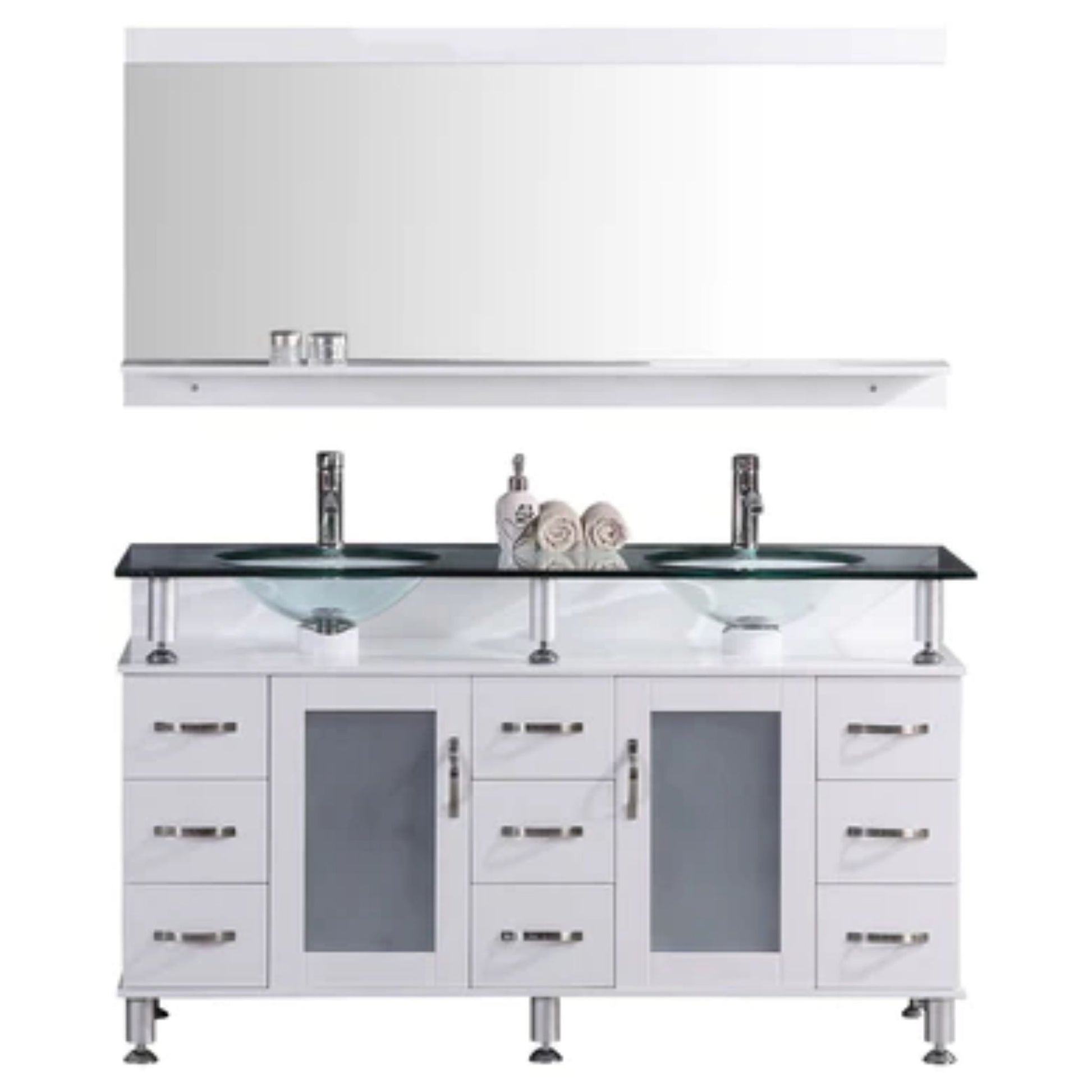 LessCare 59" White Modern Vanity Cabinet